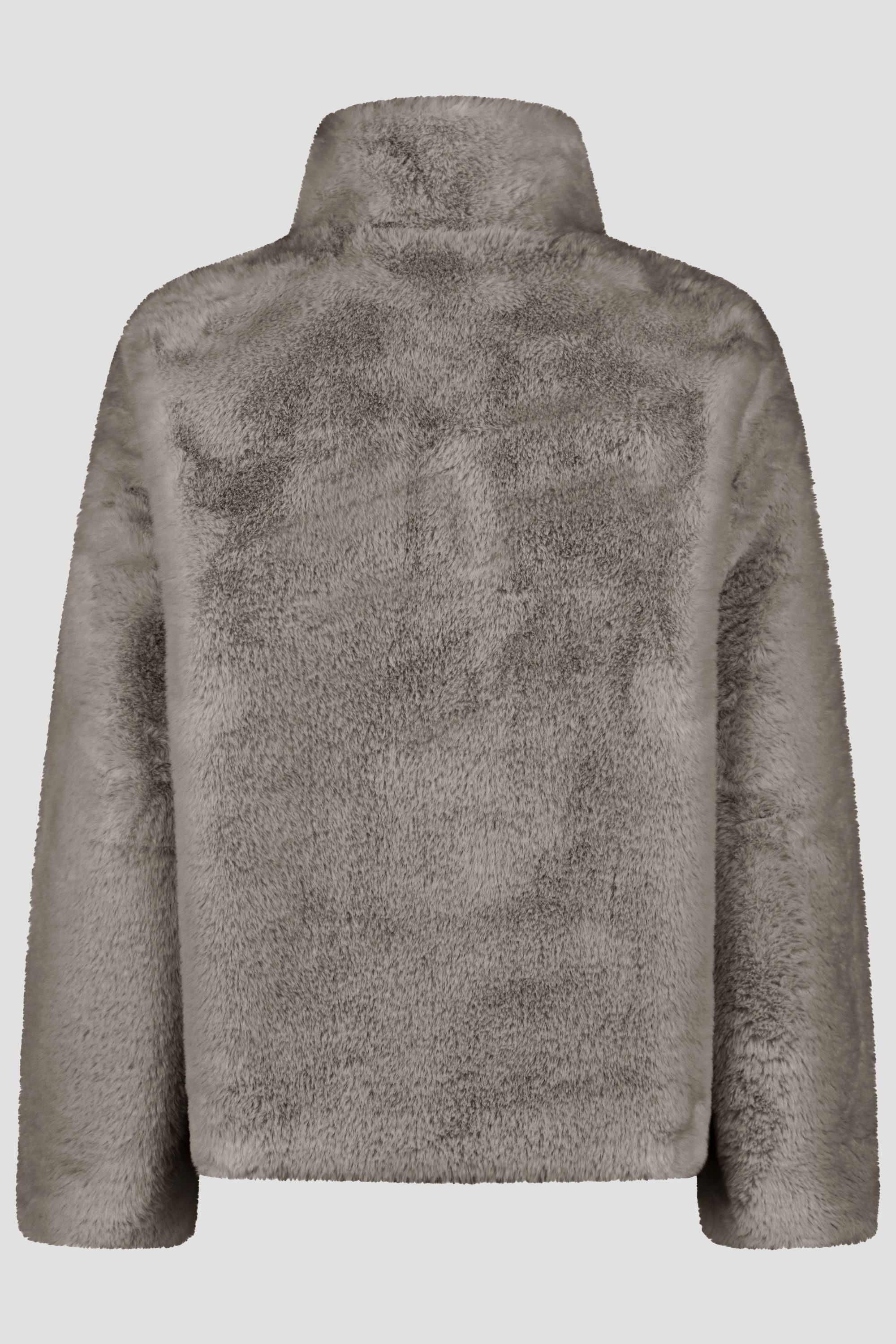 Damen Fellimitatjacke in Grau mit Knöpfen.